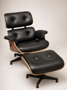Ver imagem 1 de Poltrona Charles Eames com Puff - Couro Preto - Pau-Ferro