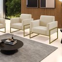 Ver imagem 2 de Kit 2 Poltronas Base Industrial Alta Dourado Marisa Suede D03 - D’Rossi Bege