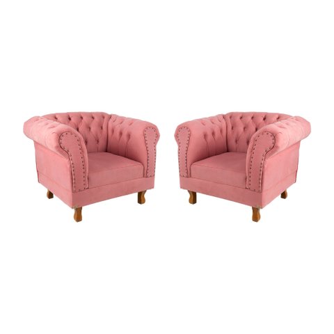 Duas Poltronas Chesterfield Capitone Suede Rosa Decorativa / Sala, Tv, Estar, Recepção
