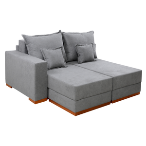 Sofá Cama de 2 Lugares com Chaise California Vivaro Decor Boucle Cinza