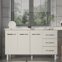 Ver imagem 3 de Balcão Armário Cozinha Gabinete Pia de 140 Cm Carine com 3 Portas e 3 Gavetas Branco