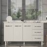 Balcão Armário Cozinha Gabinete Pia de 140 Cm Carine com 3 Portas e 3 Gavetas Branco - 3