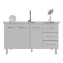 Ver imagem 5 de Balcão Armário Cozinha Gabinete Pia de 140 Cm Carine com 3 Portas e 3 Gavetas Branco
