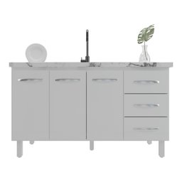 Balcão Armário Cozinha Gabinete Pia de 140 Cm Carine com 3 Portas e 3 Gavetas Branco - 5