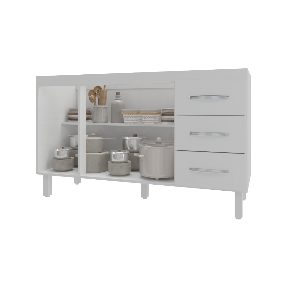 Balcão Armário Cozinha Gabinete Pia de 140 Cm Carine com 3 Portas e 3 Gavetas Branco - 4