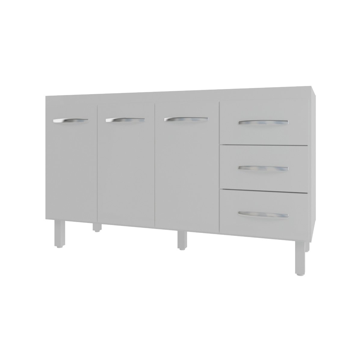 Balcão Armário Cozinha Gabinete Pia de 140 Cm Carine com 3 Portas e 3 Gavetas Branco