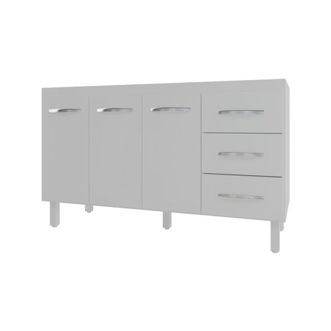 Balcão Armário Cozinha Gabinete Pia de 140 Cm Carine com 3 Portas e 3 Gavetas Branco