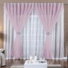 Cortina Mel para Trilho Suisso Tecido Voal 2,00m x 1,70m Sala Quarto - Branco e Rosa - 1