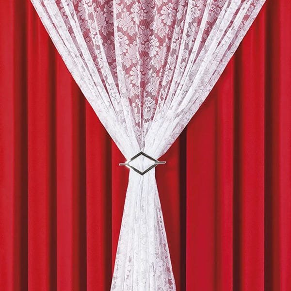 Cortina Serena para Trilho Suisso Tecido Renda Floral e Malha 4,00m x 2,50m Sala Quarto - Vermelho - 2