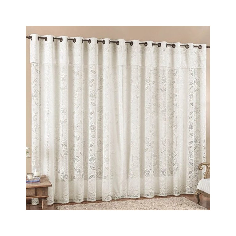 Cortina Jade para Trilho Suisso Tecido Renda Floral 2,00m x 2,50m Porta Balcão - Palha