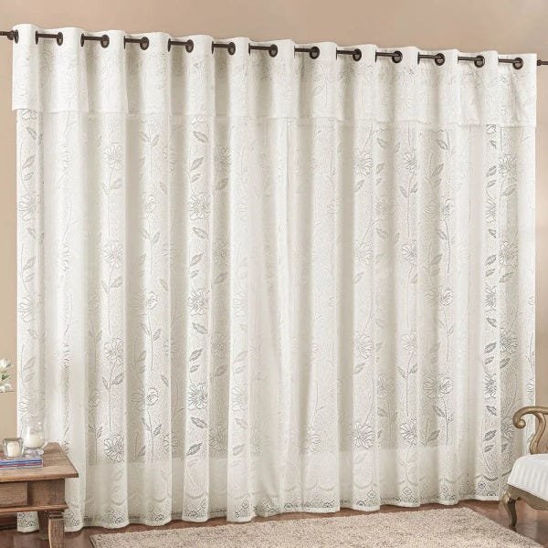 Cortina Jade para Trilho Suisso Tecido Renda Floral 3,00m x 2,50m Sala Quarto - Palha - 1
