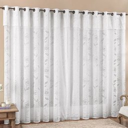 Cortina Jade para Trilho Suisso Tecido Renda Floral 4,00m x 2,50m Sala Quarto - Branca - 1