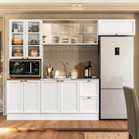 Cozinha Completa Modulada Americana com Vidro Reflecta 4 Peças Yescasa