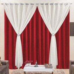 Cortina Jasmini para Trilho Suisso Microfibra e Voal 3,00m x 2,80m Sala Quarto - Vermelho - 1