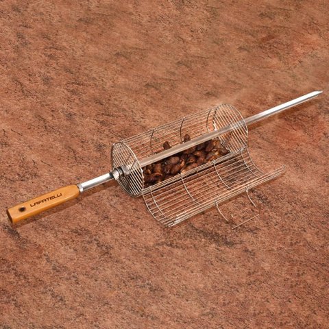 Grelha Churrasqueira Cesto para Coração de Galinha Frango em Aço Inox Churrasco Multiuso Cromado