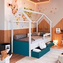 Ver imagem 2 de Cama Montessoriana Infantil Estilo Casinha 2 Gavetões 201cm Cor:branco com Azul Secreto