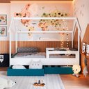 Ver imagem 1 de Cama Montessoriana Infantil Estilo Casinha 2 Gavetões 201cm Cor:branco com Azul Secreto