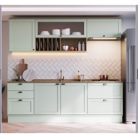 Armário de Cozinha Modulada Completa Reta 8 Peças 2,60m 04 Iluminata Genialflex