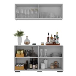 Kit Bar Armário Aéreo e Aparador 4 Portas Multimóveis Mp1087 Branco/preto - 4