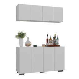 Kit Bar Armário Aéreo e Aparador 4 Portas Multimóveis Mp1087 Branco/preto - 1