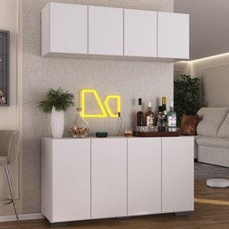 Kit Bar Armário Aéreo e Aparador 4 Portas Multimóveis Mp1087 Branco/preto - 2