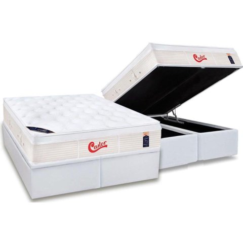Cama Box Baú King: Colchão Molas Pocket Ensacadas Castor Gold Star Vitagel + Base CRC Courano