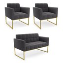 Ver imagem 1 de Namoradeira e 2 Poltronas Industrial Dourado Elisa Bouclê D03 - D'Rossi
