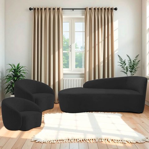 Kit Divã Recamier Orgânico França 140cm Lado Esquerdo e 2 Poltronas Amore Bouclé