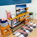 Ver imagem 2 de Rack de TV Style Industrial de Ferro e Madeira 1 Nicho Uno Carvalho e Preto
