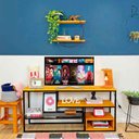 Ver imagem 4 de Rack de TV Style Industrial de Ferro e Madeira 1 Nicho Uno Carvalho e Preto