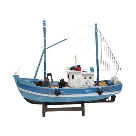Barco Pesqueiro Decorativo Azul Claro - em Madeira 30x26cm