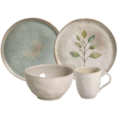 Aparelho de Jantar 16 Peças Cerâmica Porto Brasil Orgânico Louça Artesanal Mesa Posta