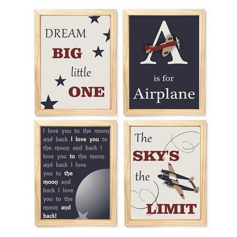 Kit Quadro Infantil Decorativo Aviação Quarto Criança Bebê Enxoval