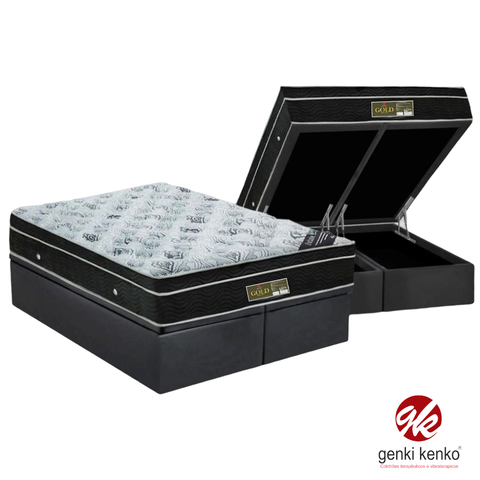 Conjunto Cama Box Baú Queen + Colchão Molas Ensacadas Queen Linha Gold Corino:BRANCO