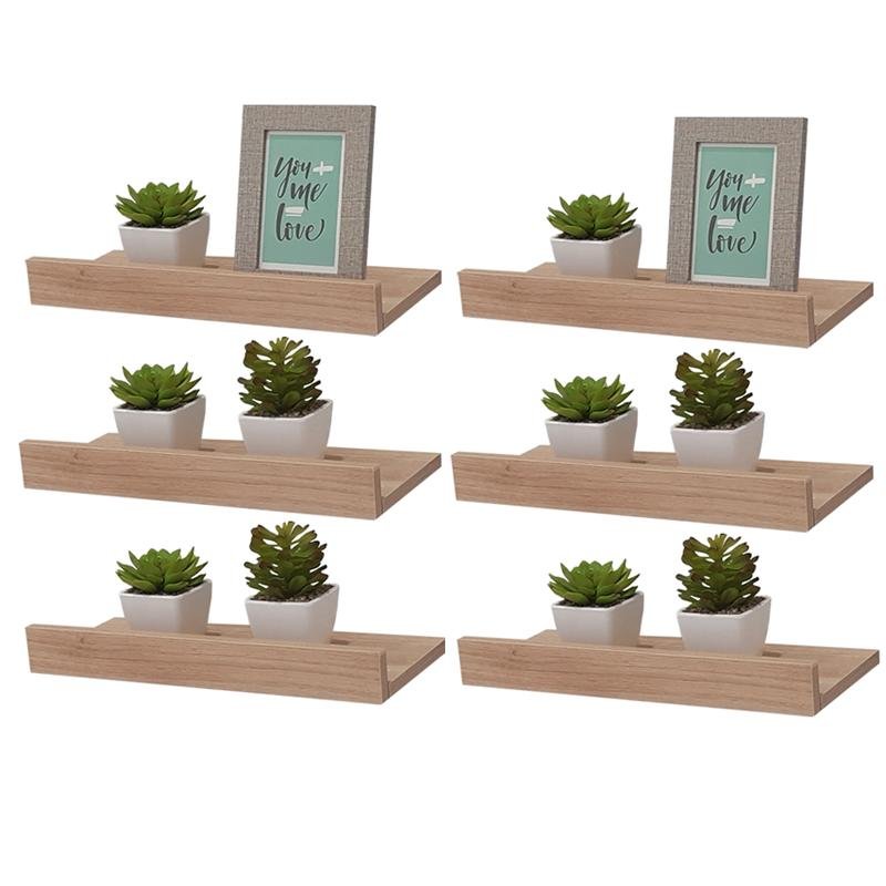 Kit 6 Prateleiras Porta Quadros 40 X 15cm Carvalho Suporte Invisível ...