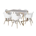 Ver imagem 6 de Mesa Jantar Industrial Branca 137X90Cm Base V Dourada Com 6 Poltronas Daw Madeira Branc Cor: Branco