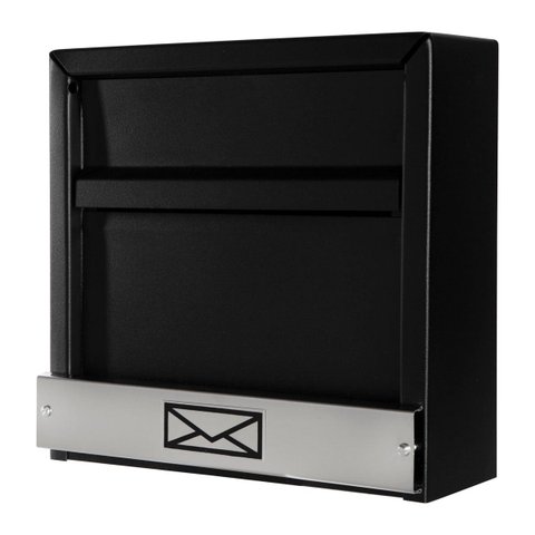 Caixa de Correio Grade Horizontal Preto Fosco Tarja Inox Top Moderna