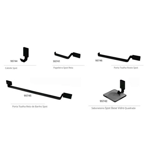 Spot Aluminio Preto Kit Acessorios Banheiro 5 Pecas - Pevilon