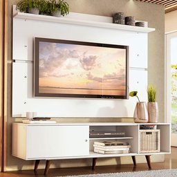 Rack Madesa Dubai e Painel para Tv até 65 Polegadas com Pés - Branco/rustic - 1