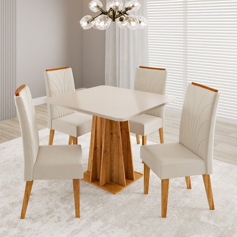 Conjunto Sala de Jantar 4 Lugares Quadrado Tampo de MDF Polonia Cobre/Blonde/Bege - Casa Giulia