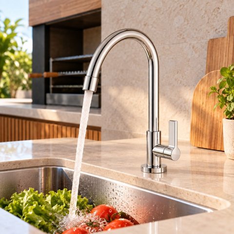 Torneira Cozinha Gourmet Inox Mesa Pia Bancada Longa Alta
