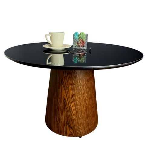 Mesa de Centro Cone Tampo 50 cm em MDF Laqueado e Base em Madeira Natural Pau Ferro - Preto