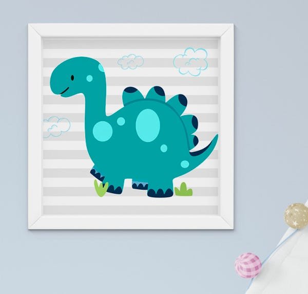 Quadro Bebê Infantil Menino Dinossauro Sonhe Alto Kit 4 Peças - 5