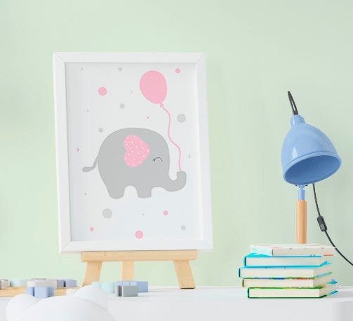 Kit Quadro Bebê Infantil Menina Elefante Nuvem Balão 3 Peças - 2