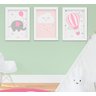 Kit Quadro Bebê Infantil Menina Elefante Nuvem Balão 3 Peças - 1
