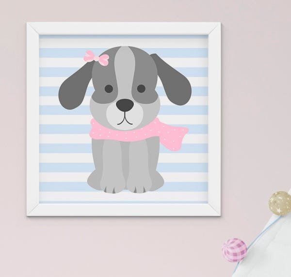 Quadro Infantil Quarto Bebê Menina Passarinho Cachorro Cacto Nuvem Kit 6 Peças - 8