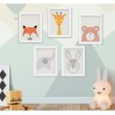 Ver imagem 1 de Quadro Bebê Infantil Escandinavo Raposa Girafa Coelho Urso Elefante Kit 5 Peças