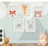 Quadro Bebê Infantil Escandinavo Raposa Girafa Coelho Urso Elefante Kit 5 Peças - 1