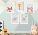 Ver imagem 1 de Quadro Bebê Infantil Escandinavo Raposa Girafa Coelho Urso Elefante Kit 5 Peças