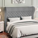 Ver imagem 2 de Kit Cabeceira Cama Box Casal 140 Cm Madrid com Puff Recamier Santorini Bouclê Cinza - Lyam Decor